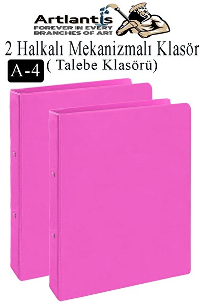 Artlantis Pembe 2 Halkalı Klasör 2 Adet A4 PVC Öğrenci ve Ofis Tipi Evrak Sunum Talebe Büro Klasörü İç Cepli O