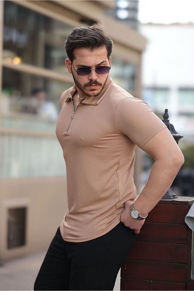 CAN Men's Half Zip Polo Neck T-Shirt