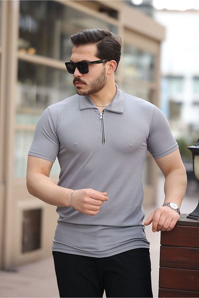 CAN Men's Half Zip Polo Neck T-Shirt