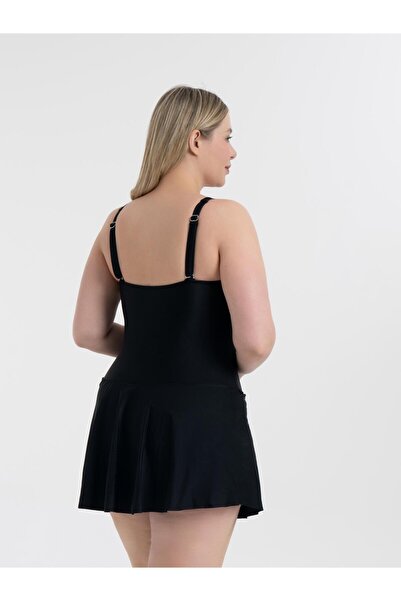 AQUAVİVA Aquaviva Women's Plus Size Black Lenora Draped Gathering Dress Swimsuit