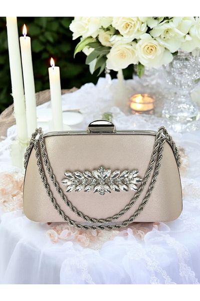 Biçanta Ειδική σχεδίαση Skin Color Satin Chain Handle Crystal Stone Handle Γυναικεία βραδινή τσάντα φορέματος