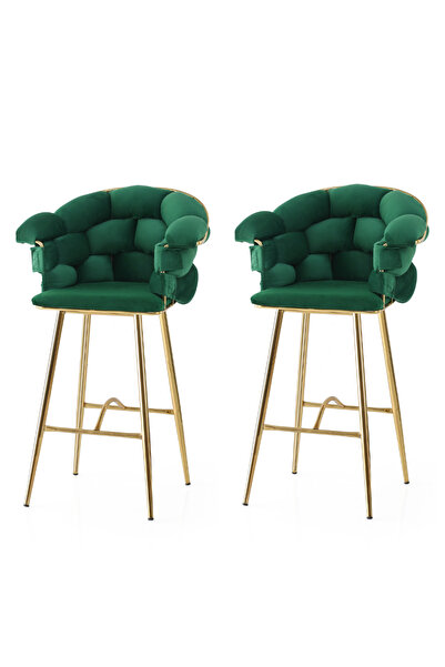 Viento Mobilya 2 Adet Balon Gold Metal İskelet Bar Sandalyesi Babyface Kumaş