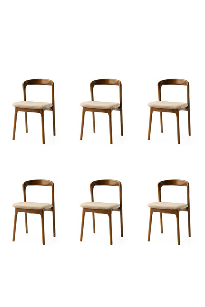 Viento Mobilya 6 Adet Yılan Sandalye Babyface Kumaş Ceviz Ahşap İskelet