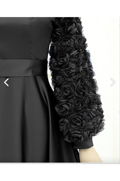 Modarana Eteği Ve Kolları Gül Detaylı Saten Abiye -laci