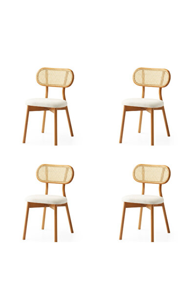 Viento Mobilya 4 Adet Paris Sandalye Bukle Kumaş Naturel Ahşap İskelet