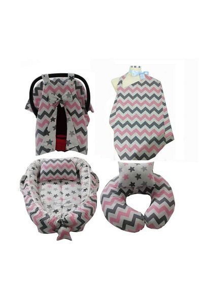 4 Baby Baby Sleeping Bed, breastfeeding. Support, stroller cover, nursing bib Set of 4 Pink