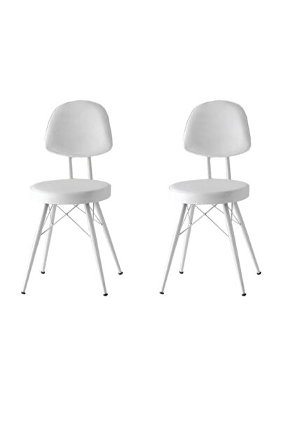 Viento Mobilya 2 Adet Ece Sandalye Beyaz Suni Deri Beyaz Metal İskelet