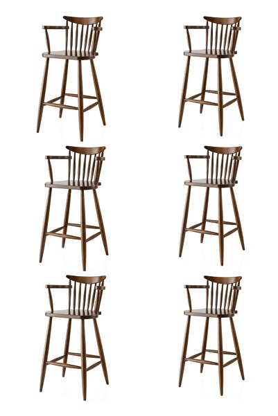 Viento Mobilya 6 Adet Diva Bar Sandalye Ceviz Ahşap İskelet