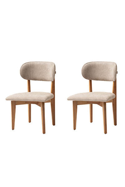 Viento Mobilya 2 Adet Nergis Sandalye Bukle Kumaş Naturel Ahşap İskelet