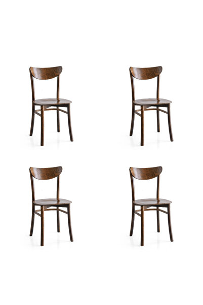 Viento Mobilya 4 Adet Aziz Sandalye Ceviz Ahşap İskelet