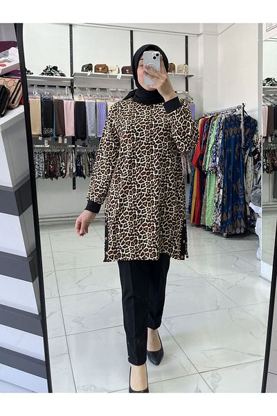 Zeynep Butik 1661 Model Leopard Print Tunic