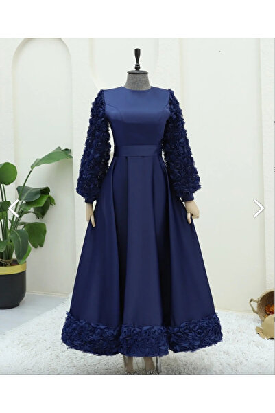 Modarana Eteği Ve Kolları Gül Detaylı Saten Abiye -laci