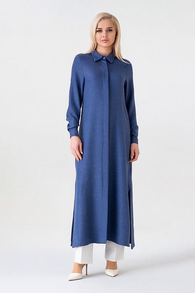 Fashion Showcase Tunica lungă Indigo Hidden Patched cu aspect de in
