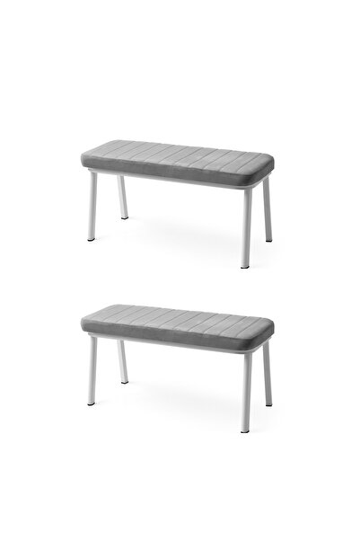 Viento Mobilya 2 Adet Esinti Bench Babyface Kumaş Beyaz Metal İskelet