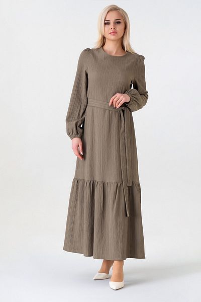 Fashion Showcase Rochie Hijab Crinkle cu mâneci balon - kaki
