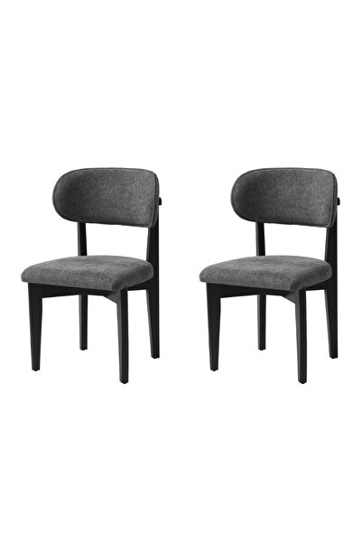 Viento Mobilya 2 Adet Nergis Sandalye Bukle Kumaş Siyah Ahşap İskelet