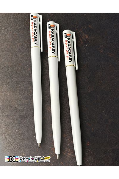 DeryalarDijital Advertising Printed Promotional Luxury Ballpoint Pen for the Company (200 Pieces) - Gold Detail, Uv Printing