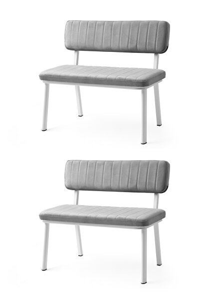 Viento Mobilya 2 Adet Esinti Sırtlı Bench Babyface Kumaş Beyaz Metal İskelet