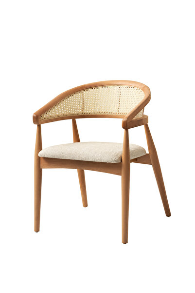 Viento Mobilya 6 Adet Gazel Sandalye Bukle Kumaş Naturel Ahşap İskelet