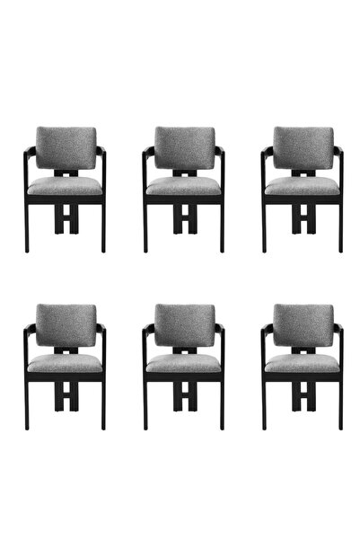 Viento Mobilya 6 Adet Viyana Sandalye Bukle Kumaş Siyah Ahşap İskelet