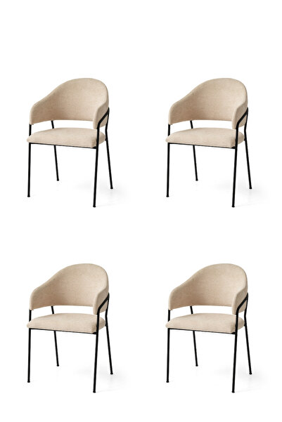 Viento Mobilya 4 Adet Evrim Sandalye Bukle Kumaş Siyah Metal İskelet