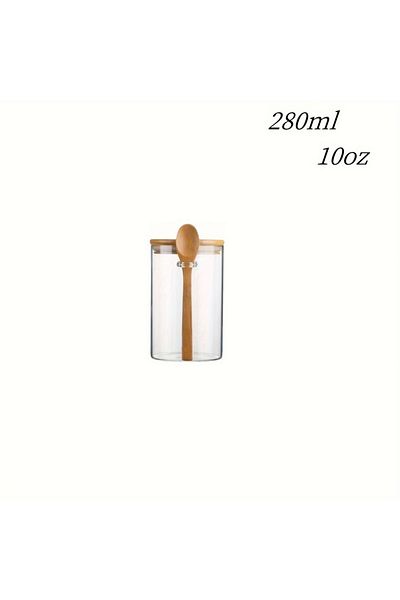 Choice 1 Pc 280ml Candy Jar, Biscuit Jar, Glass Storage Jar With Sealed Bamboo Lid And Spoon - 10oz Transpa