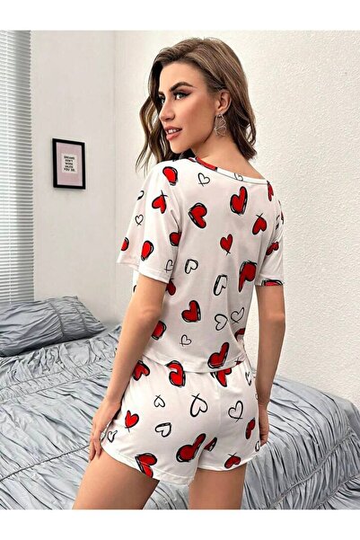 MEYLİYA Set pantaloni scurți cu mânecă scurtă - Set pijamale damă / MOBIL INIMĂ / Nou