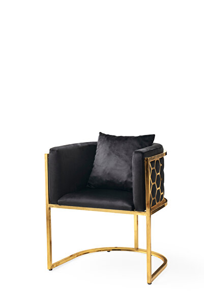 Viento Mobilya 6 Adet Kardelen Tekli Berjer Babyface Kumaş Gold Metal İskelet