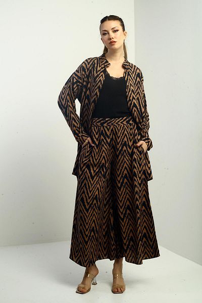 By Saygı Women's Oversize Tunic Shirt and Palazzo Pants Zigzag Design