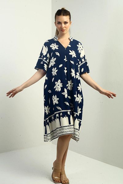 By Saygı Rochie scurtă oversize cu buzunare cu imprimeu floral pentru femei