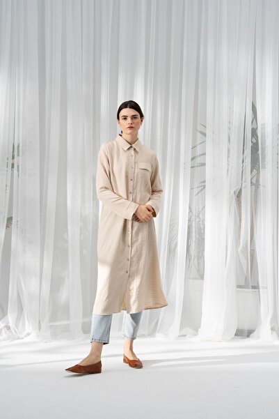 QANU Beige Color Modal Buckle Shirt