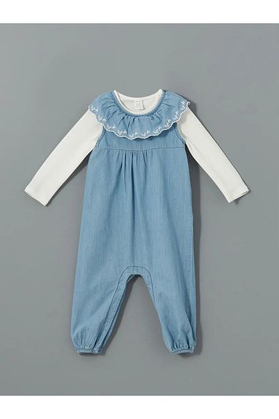 LC Waikiki Lcw Baby - Blue Crew Neck Baby Girl Blouse and Romper Set of 2