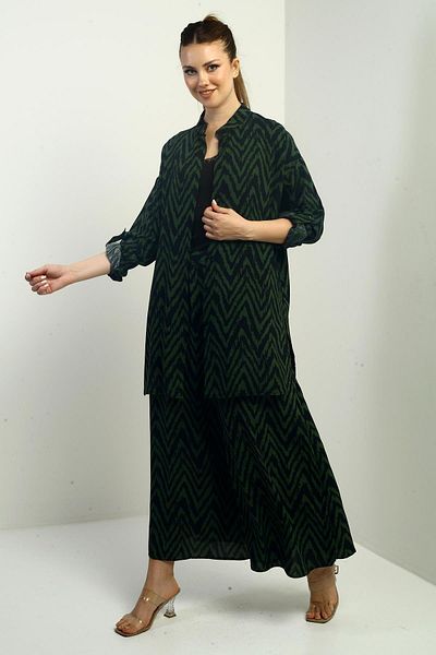 By Saygı Women's Oversize Tunic Shirt and Palazzo Pants Zigzag Design