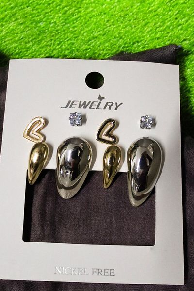 MakeWell Non Tarnish Heart Drop Italian Teardrop Earring with Hoop Earrings Zircon Stone 6 Earring Set
