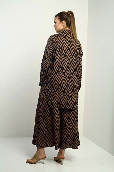 By Saygı Women's Oversize Tunic Shirt and Palazzo Pants Zigzag Design