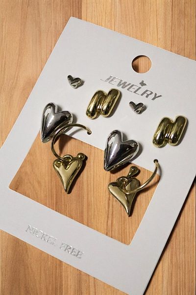 MakeWell Non Tarnish Heart Drop Italian Teardrop Earring with Hoop Earrings Zircon Stone 6 Earring Set