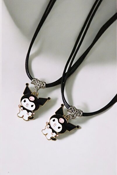 MakeWell Deri İpli Kuromi Hello Kity ve Mickey Mouse My Melodi Ejderha Tasarımlı Gümüş Kaplama Çocuk Kolye