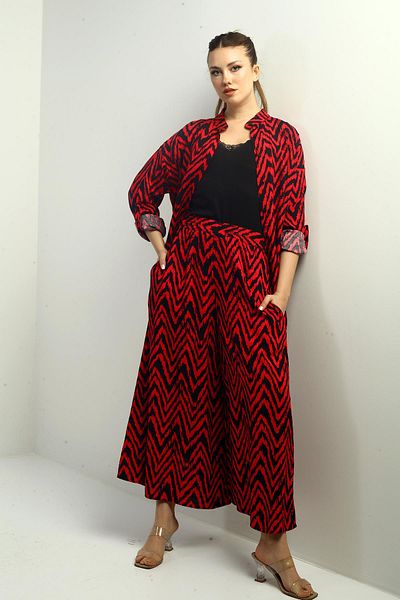 By Saygı Women's Oversize Tunic Shirt and Palazzo Pants Zigzag Design