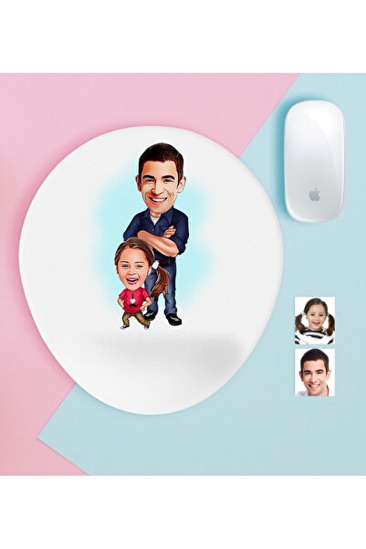 Bk Gift Kişiye Özel Baba Kız Karikatürlü Bilek Destekli Mouse Pad-1