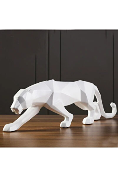 Choice تمثال بانثر أبيض مقاس كبير بطول 10 بوصات، تمثال حيواني تجريدي مصنوع من...