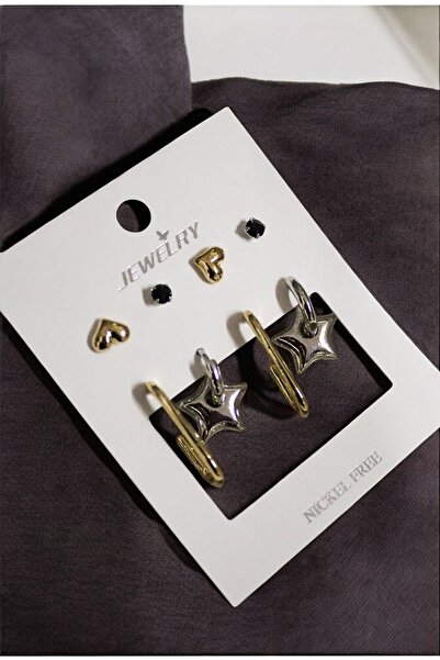 MakeWell Kararmaz Kalp Damla İtalyan Gözyaşı Küpesi Halka Küpeli Zirkon Taşlı 6'lı Küpe Seti