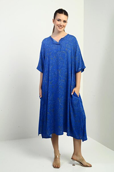 By Saygı Women's Paisley Patterned Oversize Dress with Pockets
