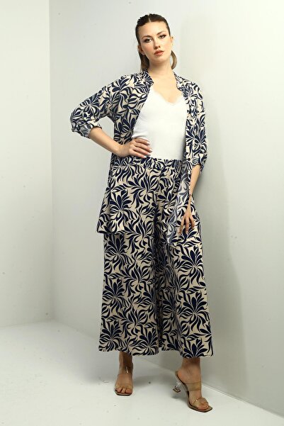 By Saygı Women's Oversize 2 Pack Floral Print Tunic Shirt and Palazzo Pants