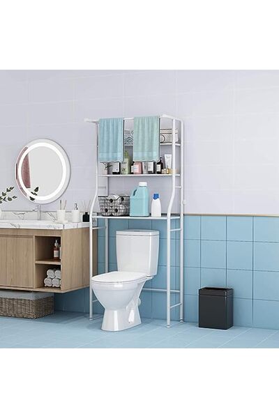 COOYA 3 Shelf Bathroom Space Saver,Adjustable Foot Pads at the Bottom,Easy to Assemble,With Hanging Rod