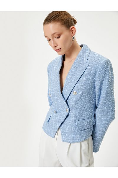 Koton Κοντό Tweed Jacket Τσέπη με διπλό στήθος με κουμπιά