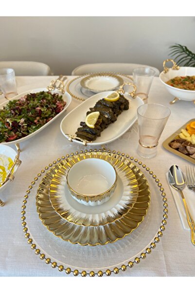 PONCİKPAZAR 24 Parça Porselen Yaldızlı İthal Yemek Takımı