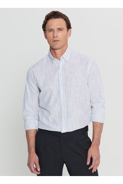 ALTINYILDIZ CLASSICS Altınyıldız ClassicsComfort Fit Κουμπί γιακά Ναυτικό Μπλε-Λευκό Ανδρικό Πουκάμισο