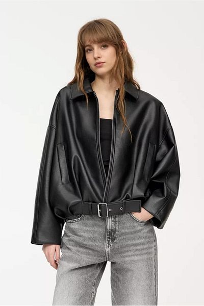 MEECY P&B Faux Oversize Bomber Lederjacke der neuen Saison
