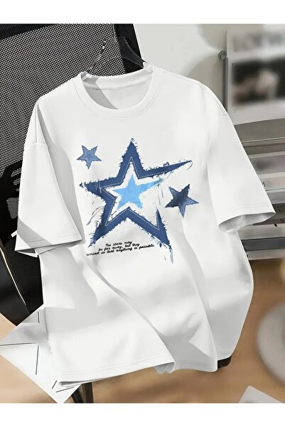 LAND MODA Tricou cu imprimeu stea, Top casual cu mâneci scurte cu gât rotund,...