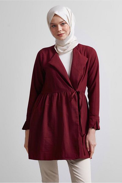 TRENDTESETTÜR تونيك نسائي بتفاصيل Balgamba باللون العنابي T9816